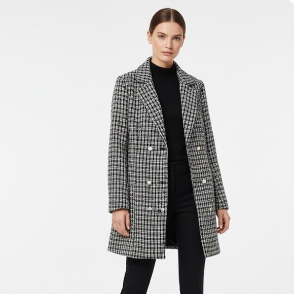 Kaylee Kollection Jackets & Blazers - Kaylee Kollection Black & White Plaid Tweed Double-Breasted Coat Size M